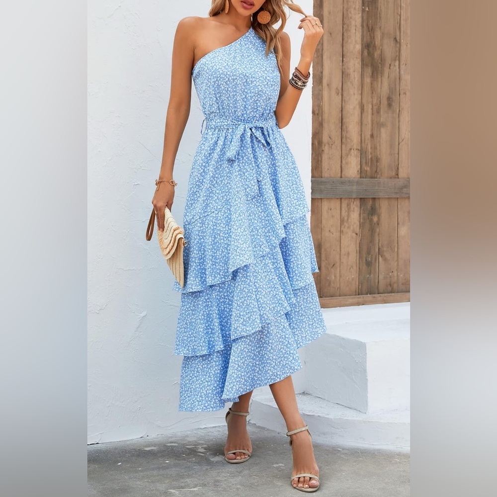 NWT Elegant Blue One-Shoulder Dress XL